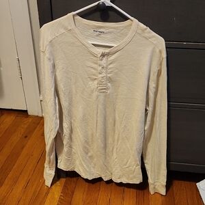 Old Navy Men's Off-White Henley Long Sleeve Shirt